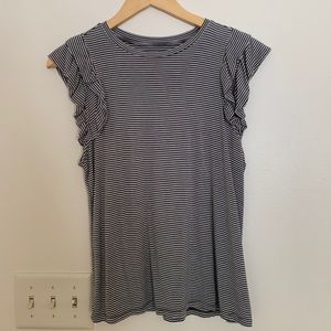 Olive Striped Ruffle Sleeve top